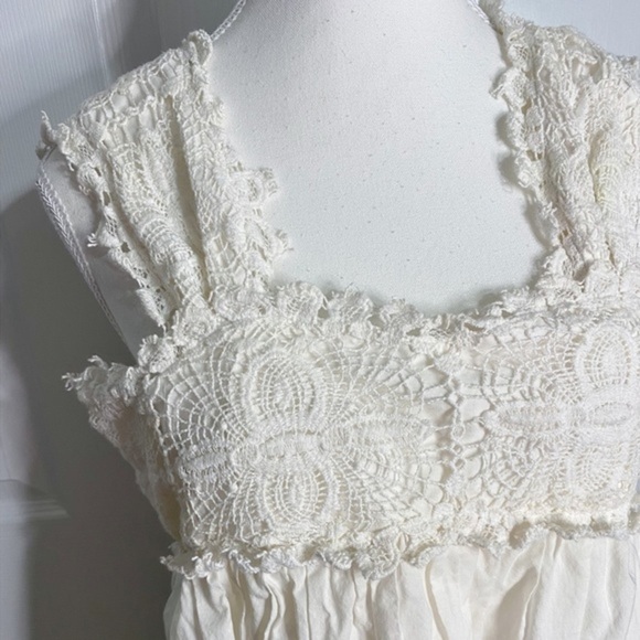 Adrianna Papell Cream Cotton Midi Dress with Lace Detail on Top - Picture 3 of 14